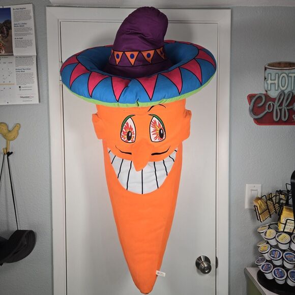 VTG Plush Neon Orange Jalapeño Caliente Toy Factory Mr. Pepper Esa Sombrero 36” - Picture 1 of 11